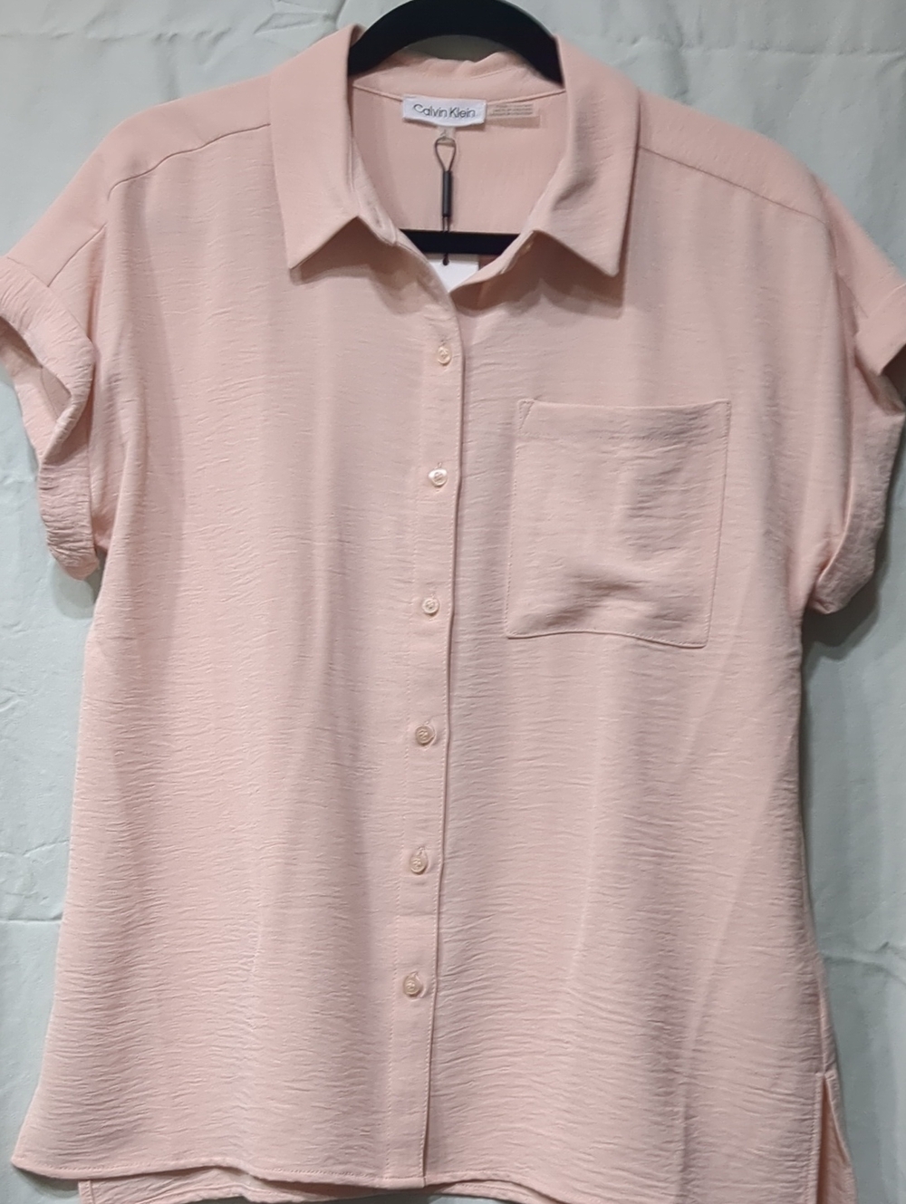 Calvin Klein Women's Light Blush Button-Front Short Sleeve Shirt NWT